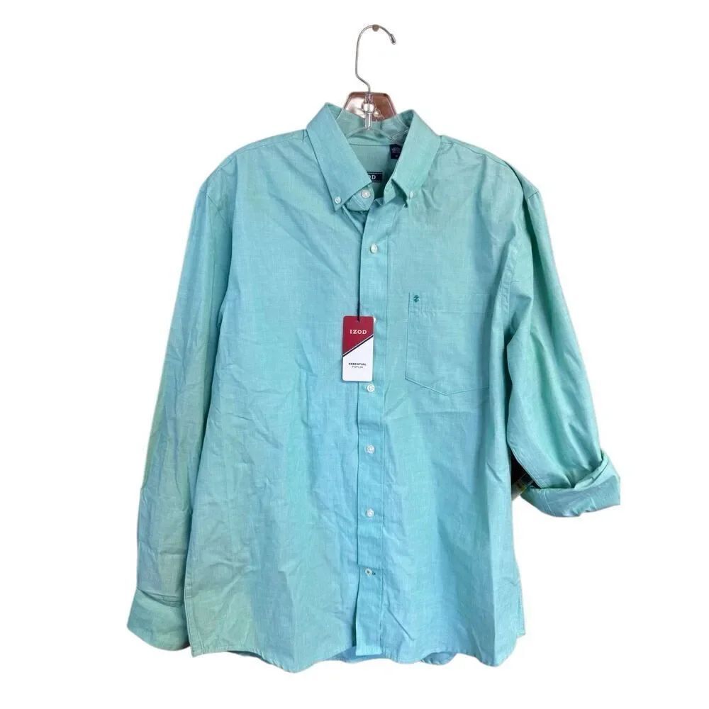 IZOD Mens Essential Poplin button-down shirt Green Sz M NWT
